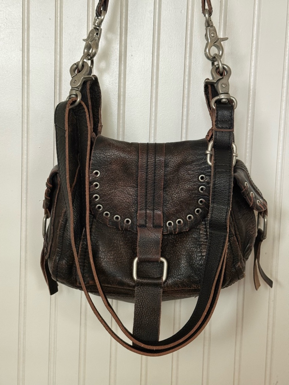 Free People Distressed Leather Baby Leigh Hobo Tote Handbag Like new